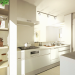 キッチン：小物が収納できる便利な可動棚スペース。(1号棟)