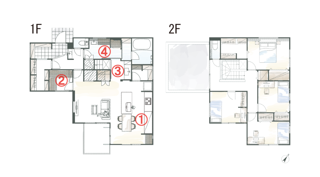 「繋がり」も「個」も両立！階段を中心とした回遊動線の間取り