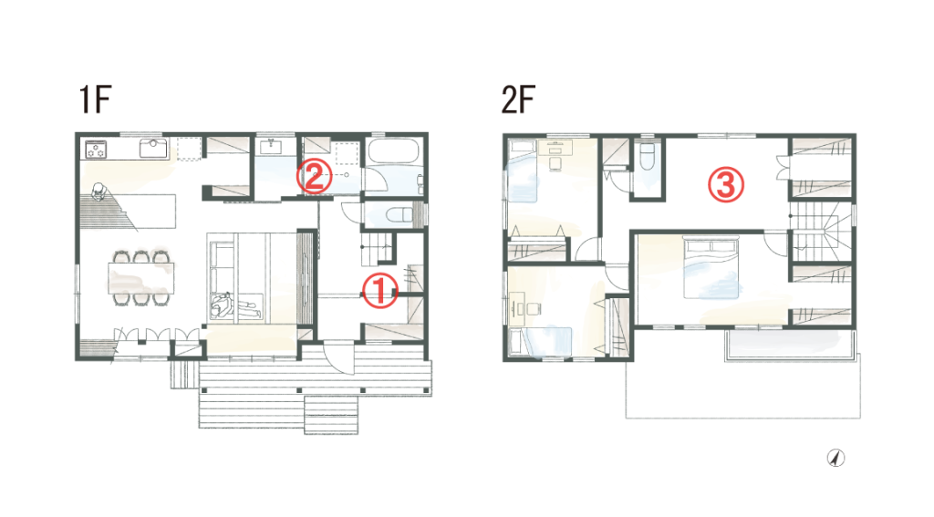 リビング直結の脱衣室｜家族の「心地よい」を叶える間取り