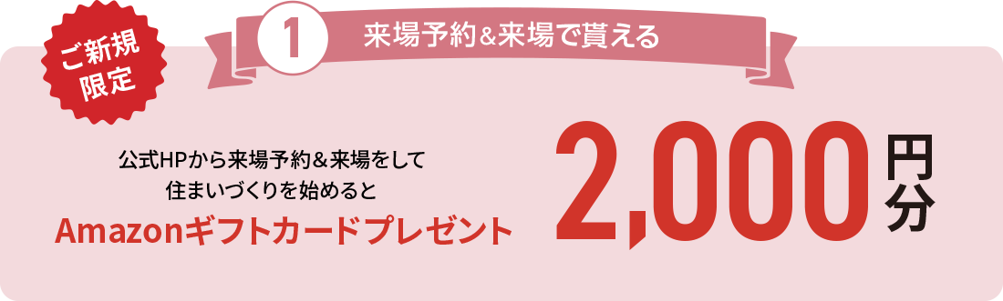 来場予約＆来場で貰える公式HPから来場予約＆来場をして住まいづくりを始めるとAmazonギフトカードプレゼント2,000円分