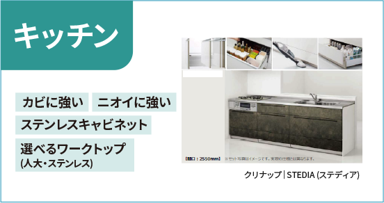 キッチン 選べるワークトップ(人大・ステンレス) ニオイに強い ステンレスキャビネット カビに強い