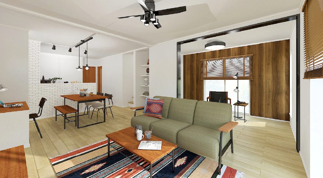 【ヘリオスタウン勝田台4】1号棟LDK<br>5LDKのゆったりとしたプラン。 全室角部屋のため、窓も2か所以上設置。 明るく風通しも良好です。 <br>1Fにリビング隣接の1室があるため、特に小さいお子様のいらっしゃるご家庭におすすめです。